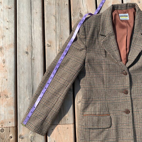 Vintage 70s Tweed Plaid Faux Suede Elbow Patch 3 Button Blazer Jacket - Picture 15 of 16